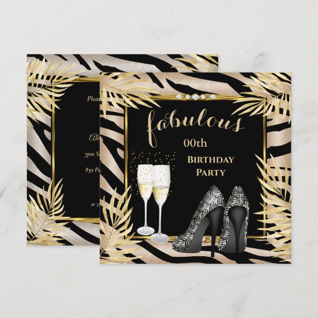Fabulous Beige Gold Palms zebra Champagner Party Einladung (Vorne/Hinten)