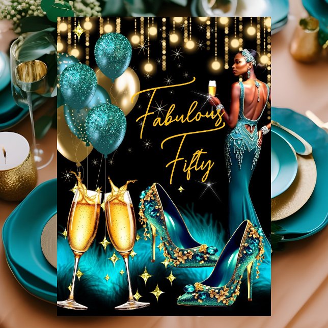 Fabulous Birthday Aquamarin Blue Champagne Dress E Einladung (Von Creator hochgeladen)