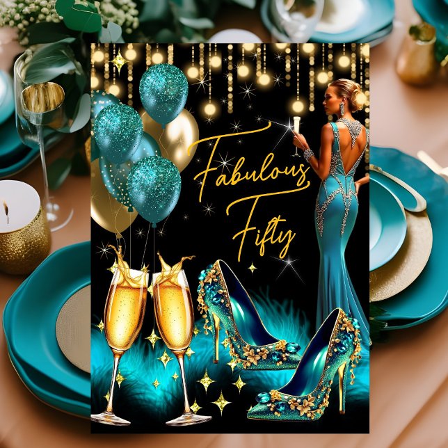 Fabulous Birthday Aquamarin Blue Champagne Dress Einladung (Von Creator hochgeladen)