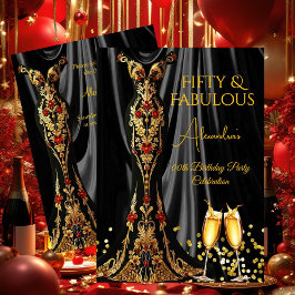 Fabulous Birthday Black Red Gold Dress Champagne Einladung