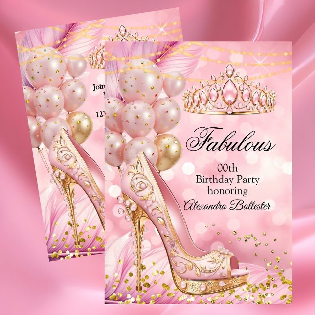 Fabulous birthday Blush Pink Tiara Gold Heel Einladung (Von Creator hochgeladen)