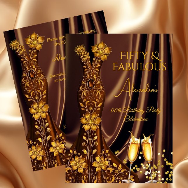 Fabulous Birthday Caramel Gold Dress Champagne Einladung (Von Creator hochgeladen)