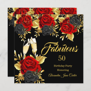 Fabulous Birthday Champagne Red Black Rose Gold Einladung
