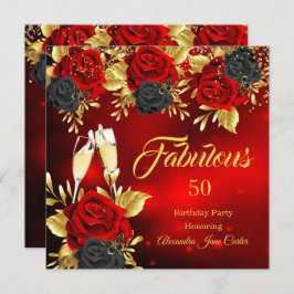 Fabulous Birthday Champagne Red Black Rose Gold Einladung