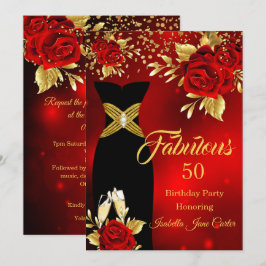 Fabulous Birthday Champagne Rote Rose Gold Einladung