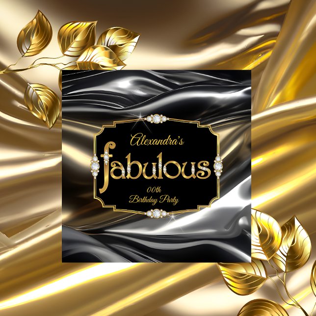 Fabulous Birthday Diamonds Gold Black Silver Einladung (Von Creator hochgeladen)