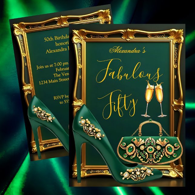 Fabulous Birthday Emerald gems Heel Champagne Gold Einladung (Von Creator hochgeladen)