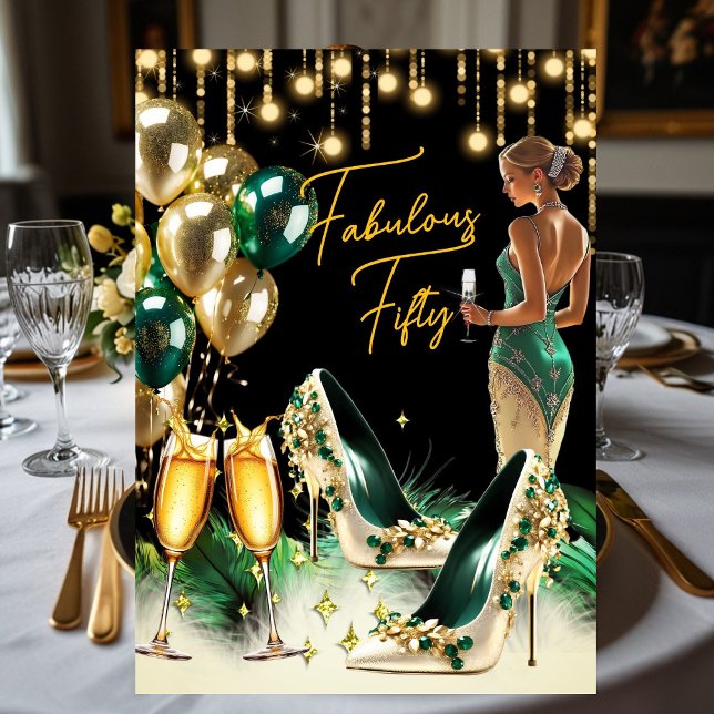 Fabulous Birthday Emerald Green Gold Creme Dress Einladung (Von Creator hochgeladen)