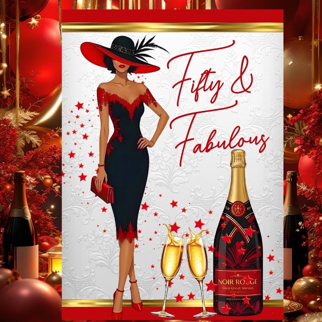 Fabulous Birthday Glamour Frau Red Champagne Einladung (Von Creator hochgeladen)