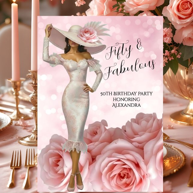 Fabulous Birthday Glamour Woman Pink Roses Einladung (Von Creator hochgeladen)