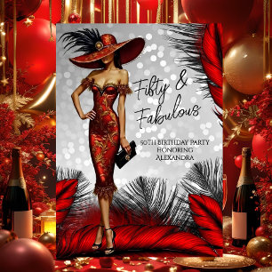 Fabulous Birthday Glamour Woman Red Black Dress Einladung