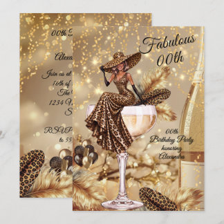 Fabulous Birthday Leopard Gold Dress Champagne Einladung