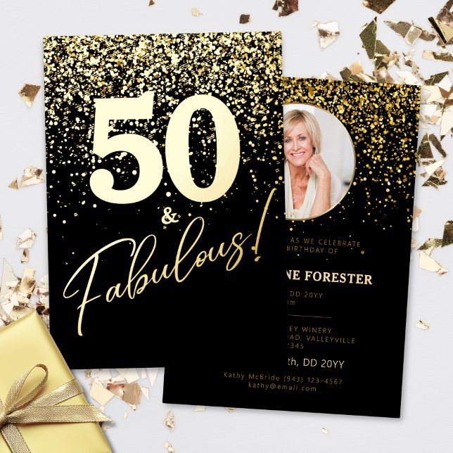  Fabulous Birthday Photo Gold Foil Invitation Folieneinladung (Von Creator hochgeladen)