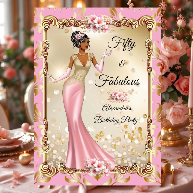 Fabulous Birthday Pink Gold Stunning Dress Party Einladung (Von Creator hochgeladen)