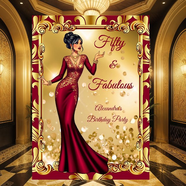Fabulous Birthday Red Pink Gold Stunning Dress Einladung (Von Creator hochgeladen)