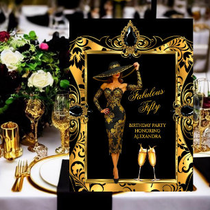 Fabulous Birthday Schwarz Gold Damast Champagner Einladung
