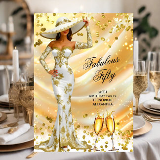 Fabulous Birthday White Gold Woman Champagne Einladung