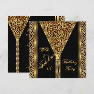 Fabulous Birthday Zipper Gold Wild Leopard Einladung