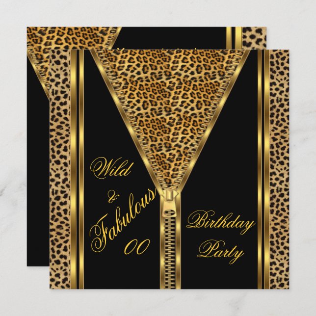 Fabulous Birthday Zipper Gold Wild Leopard Einladung (Vorne/Hinten)
