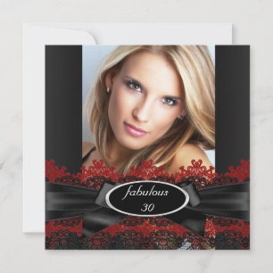 Fabulous Black Red Lace Foto Geburtstagsparty 2 Einladung