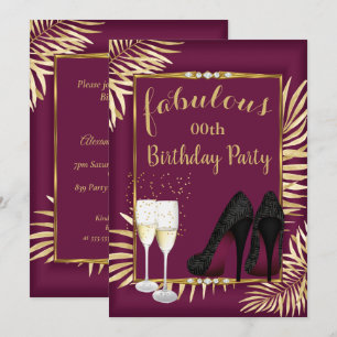 Fabulous Burgundy Gold Palms zebra Champagne Party Einladung