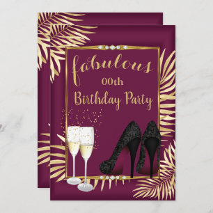 Fabulous Burgundy Gold Palms zebra Champagne Party Einladung
