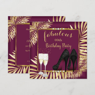 Fabulous Burgundy Gold Palms zebra Champagne Party Einladung
