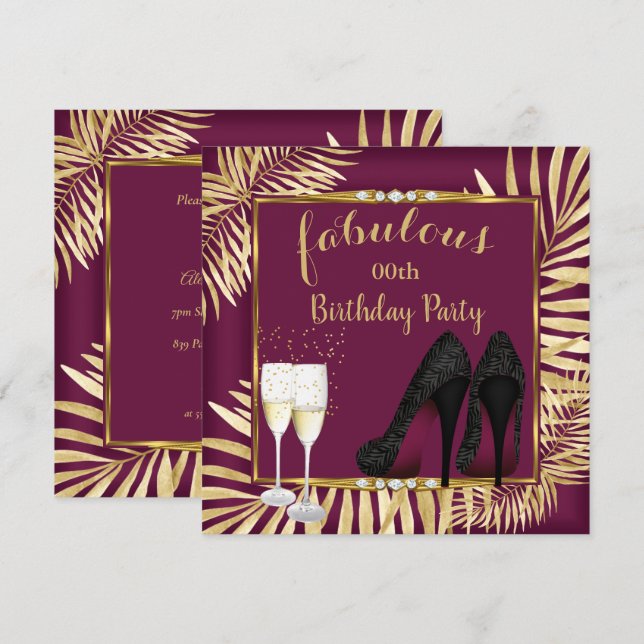 Fabulous Burgundy Gold Palms zebra Champagne Party Einladung (Vorne/Hinten)