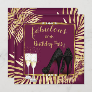 Fabulous Burgundy Gold Palms zebra Champagne Party Einladung