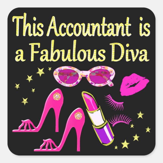 FABULOUS DIVA ACCOUNANT DIVA QUADRATISCHER AUFKLEBER (Vorderseite)
