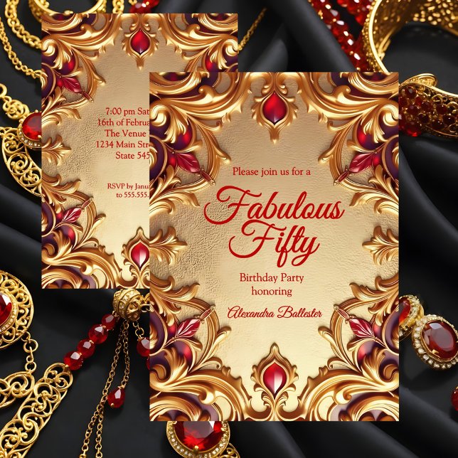 Fabulous Elegant Birthday Party Gold Red Gold Einladung (Von Creator hochgeladen)