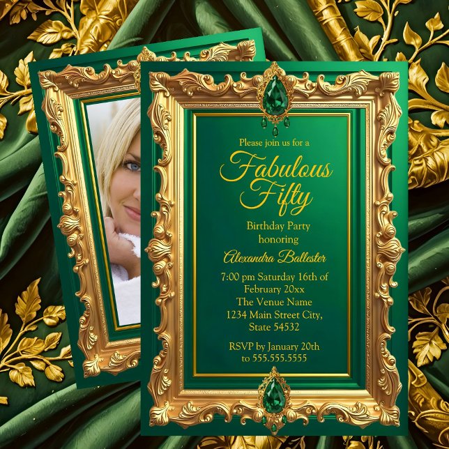 Fabulous Elegant Birthday Photo Emerald Green Gold Einladung (Von Creator hochgeladen)