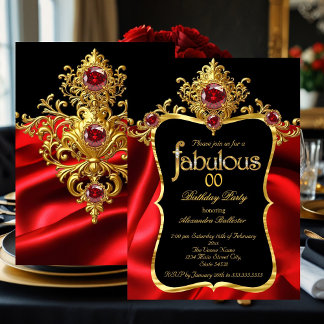 Fabulous Elegant Birthday Red Silk Gold Gemis Einladung