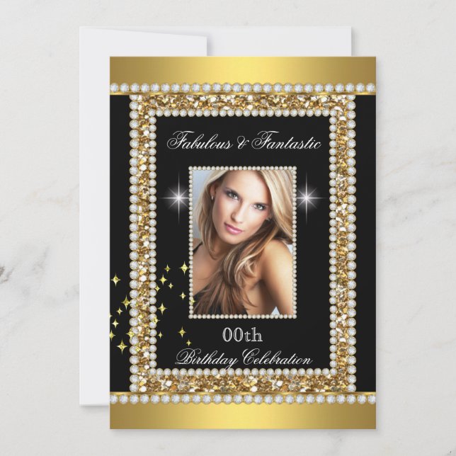 Fabulous Fantastic Gold Black Glamour Hollywood Einladung (Vorderseite)