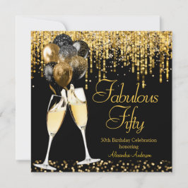 Fabulous Fifty Birthday Glitzer Gold Champagne SQ Einladung