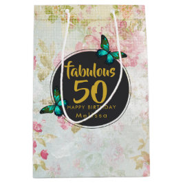 Fabulous Fifty Butterfly on Vintag Collage Mittlere Geschenktüte