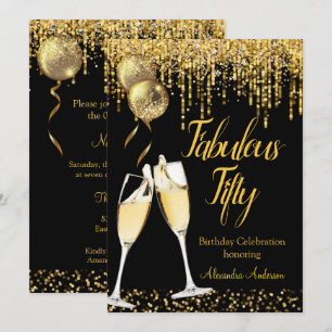 Fabulous Fifty Geburtstag Glitter Gold Champagner Einladung