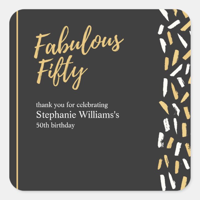 Fabulous Fifty Golden Modern Woman's 50th Birthday Quadratischer Aufkleber (Vorderseite)