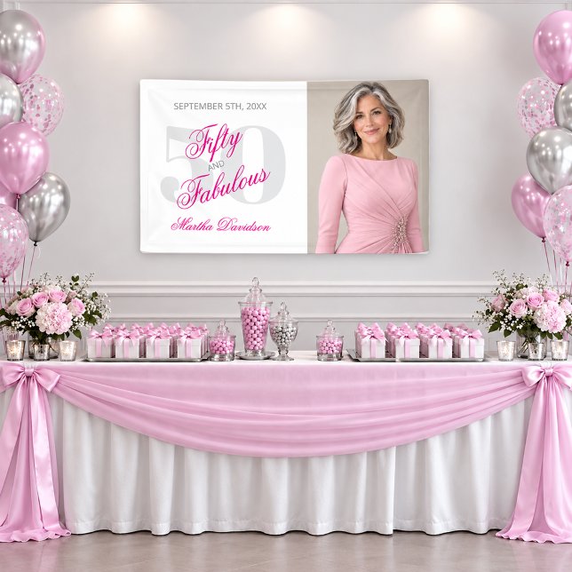 Fabulous Fifty Pink Script Feier Banner (Fabulous Fifty Pink Script Celebration Banner)