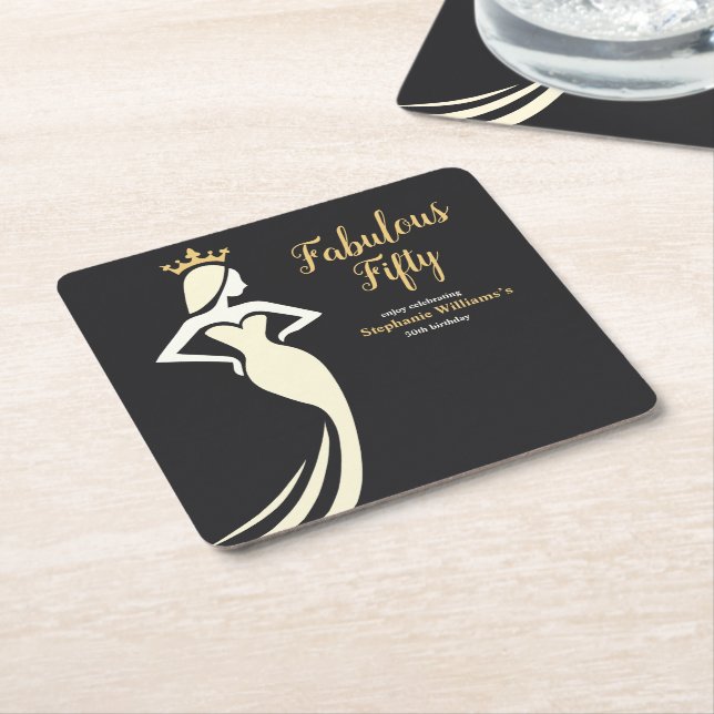 Fabulous Fifty Queen Golden Black 50th Birthday Rechteckiger Pappuntersetzer (angewinkelt)