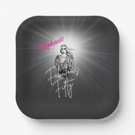 Fabulous Fifty Woman Black Sketch 50th Birthday Pappteller