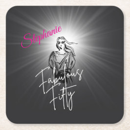 Fabulous Fifty Woman Black Sketch 50th Birthday Rechteckiger Pappuntersetzer