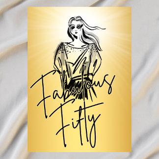 Fabulous Fifty Woman Gold Sketch 50. Geburtstag Einladung