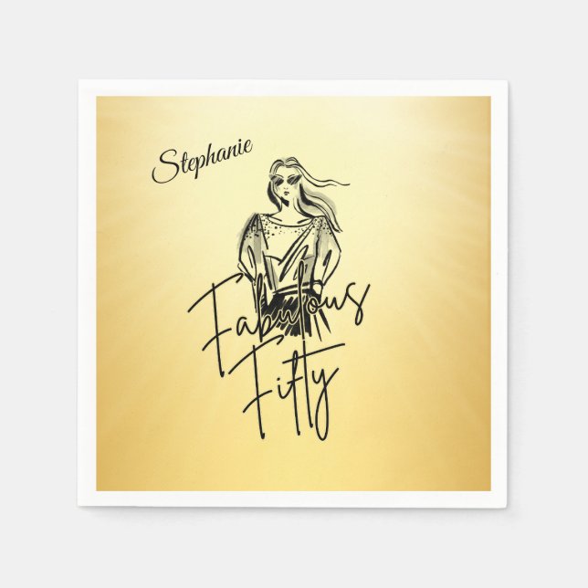 Fabulous Fifty Woman Gold Sketch 50th Birthday Serviette (Vorderseite)