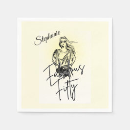 Fabulous Fifty Woman White Sketch 50th Birthday Serviette