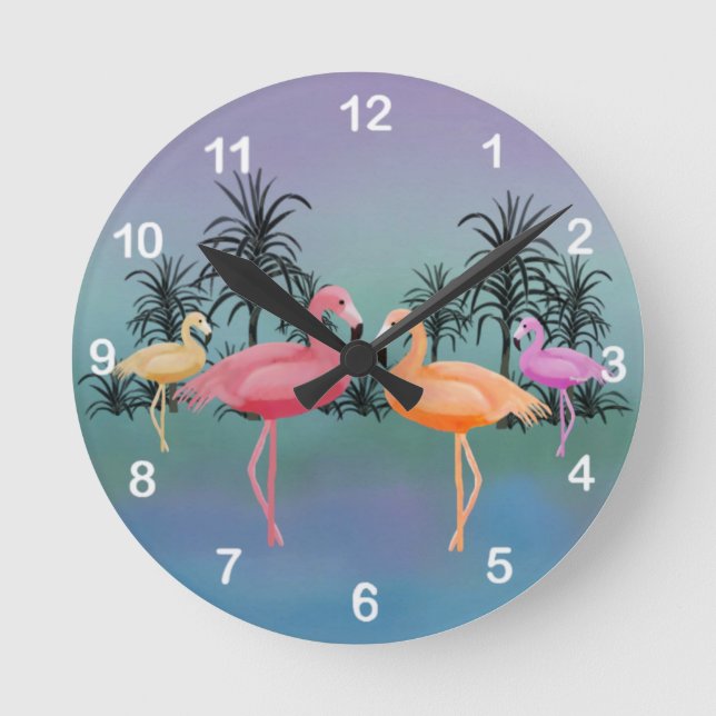 Fabulous Flamingos Clock Runde Wanduhr (Vorderseite)