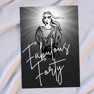 Fabulous Forty Frau Schwarze Skizze 40. Geburtstag Einladung