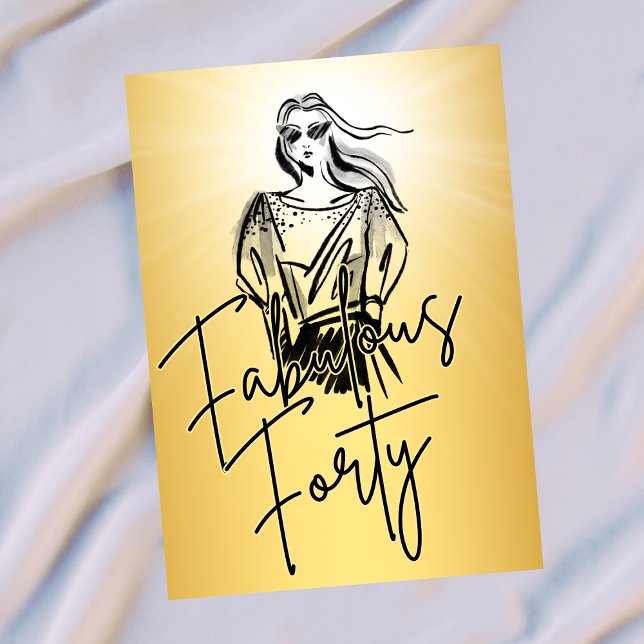 Fabulous Forty Woman Gold Sketch 40th Birthday Einladung (Von Creator hochgeladen)