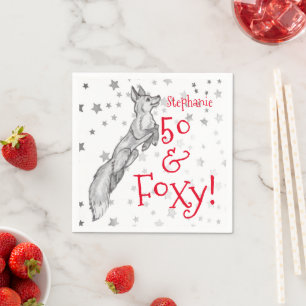 Fabulous Foxy 50. Geburtstag Schwarz-weißer Rotfuc Serviette
