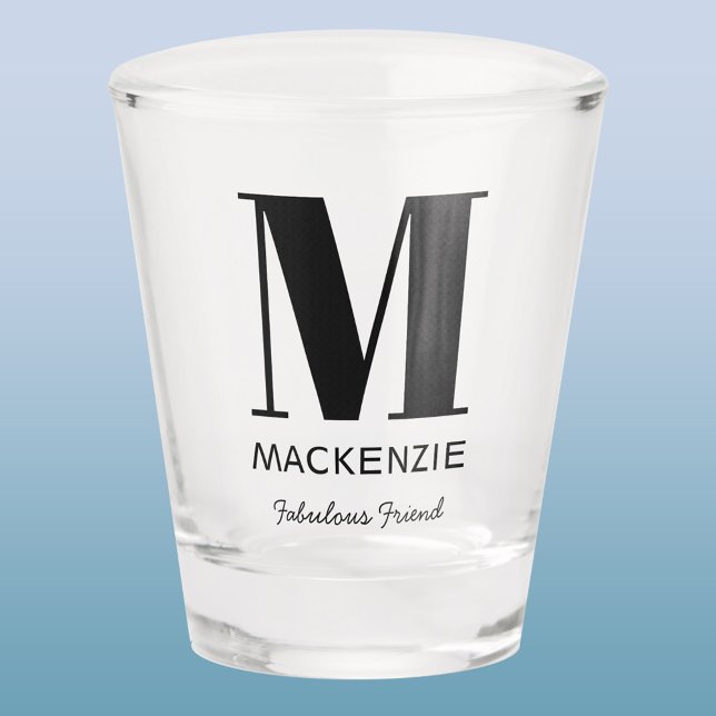 Fabulous Friend Monogram Name Schnapsglas (Friend of the Bride monogram initial shot glass for Bachelorette or Bridal Shower.)